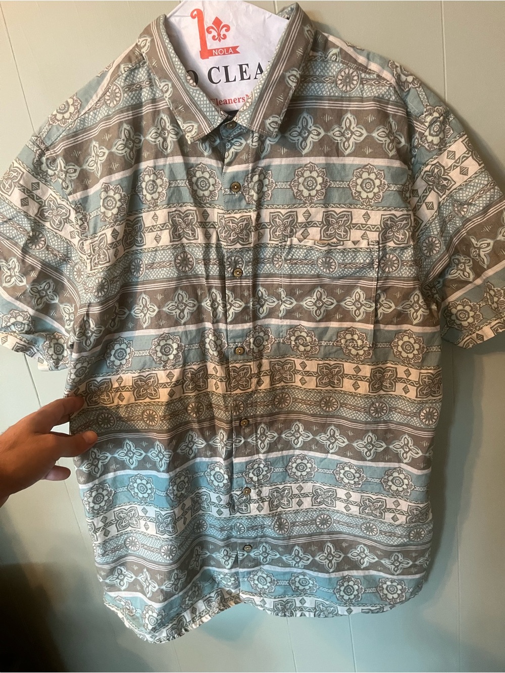 Roark Short-Sleeve Button-Down in Blue and Gray Pattern